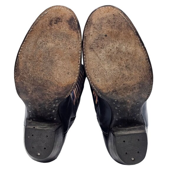 Vintage 1970s CUTTER BILL Cowgirl Boots 6B Navy Rainbow Leather Butterfly Cowboy - Picture 5 of 16